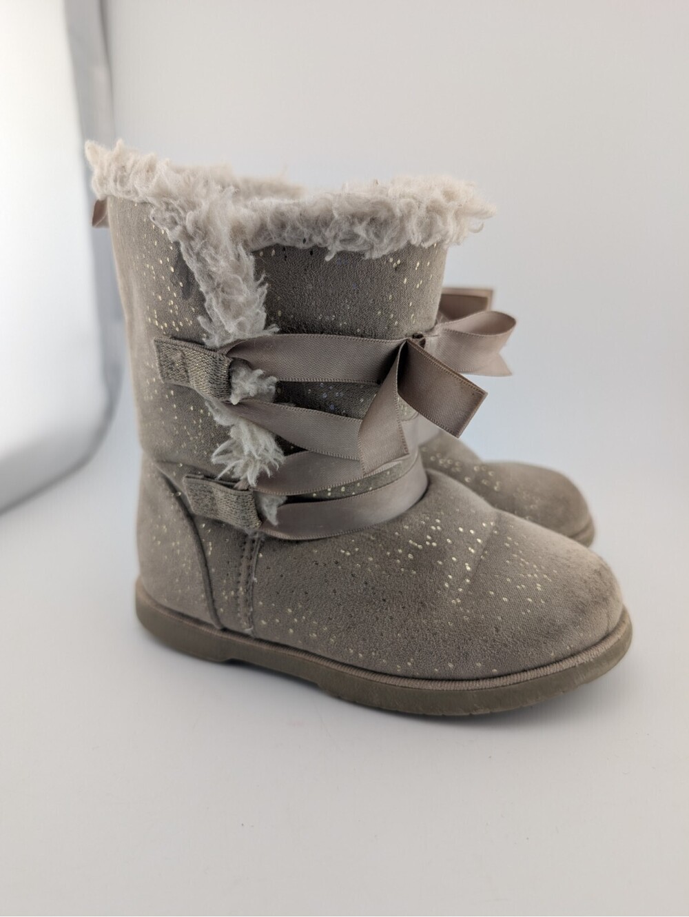 Koala Kids Toddler Girls Size 7 Beige Sparkly Boots Ribbon Lace-up